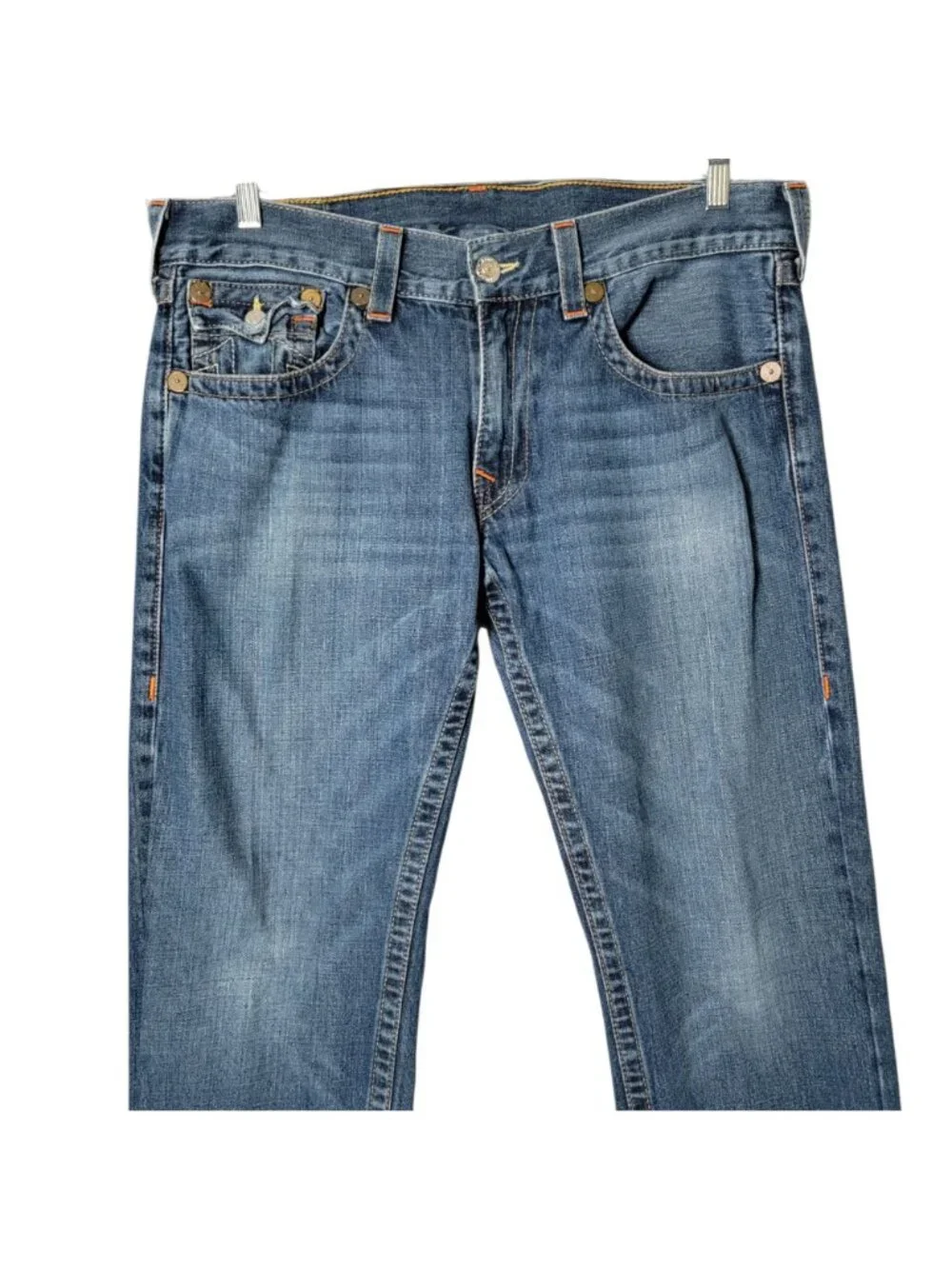 True Religion Mens Y2K Medium Wash Billy Flap Pockets Straight Leg Jeans Size 36